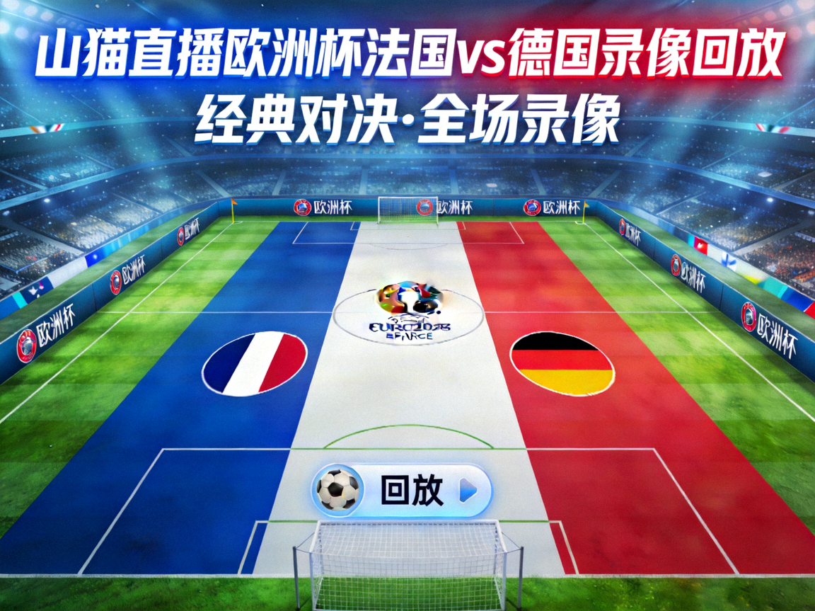 山猫直播欧洲杯法国对阵德国录像回放封面，蓝白红色足球场